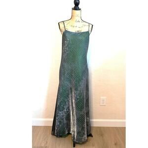 Polyere Mew Ladies Long Formal Green Snakeskin Metallic Pattern Dress